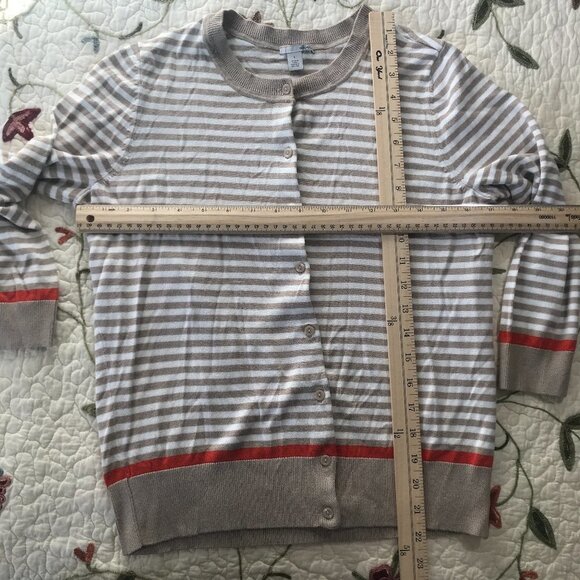 Halogen L Sweater Button Stripe Fall Cream Orange​​​​ - Picture 2 of 14